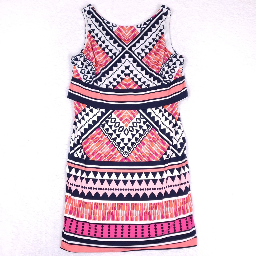 Eliza J Dress Sheath Geometric Print 10P Multicolor Bold‎ Retro Vibes Boho Chic